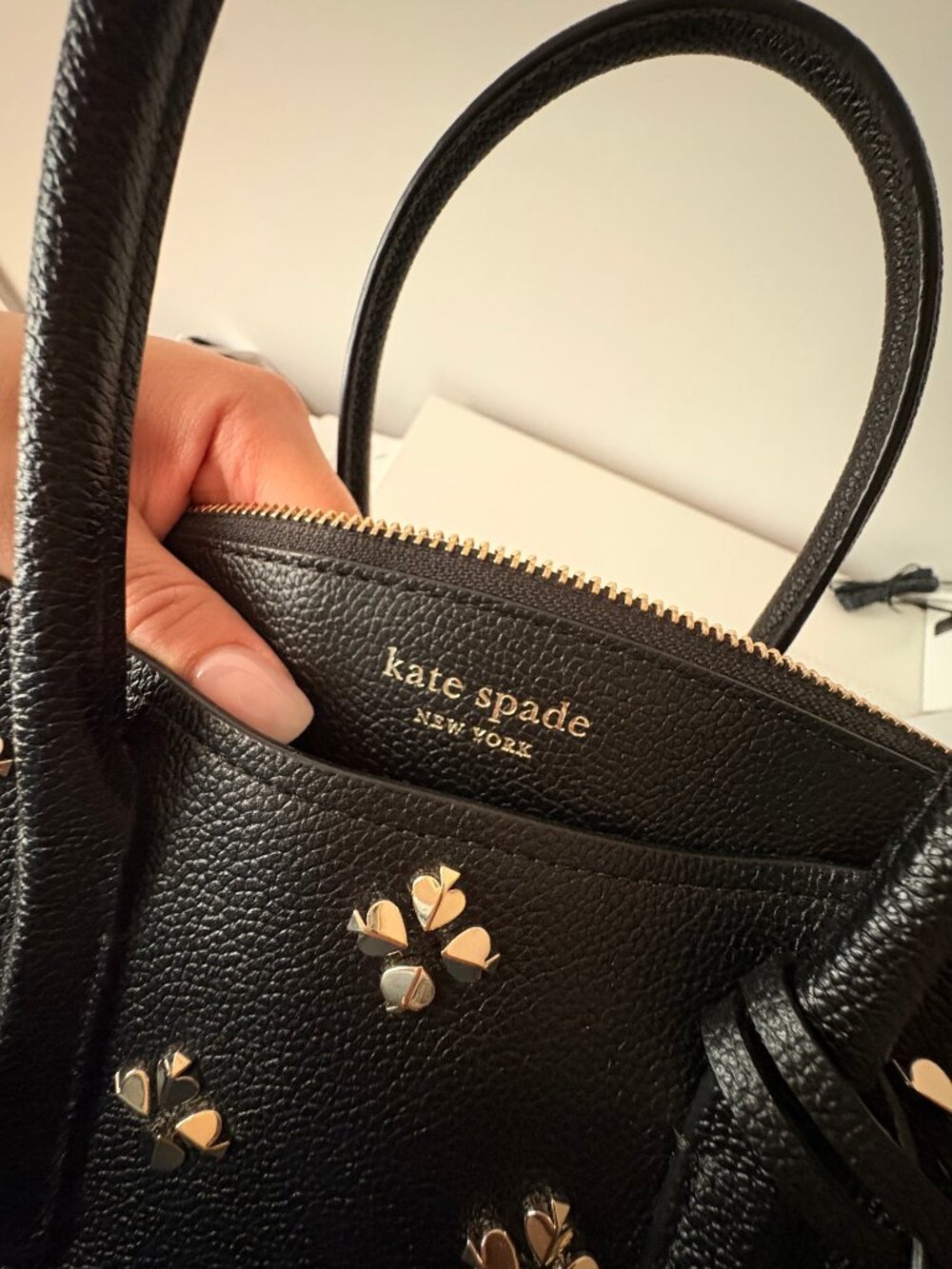 Kate Spade Margaux Spade Stud Medium Satchel Black PXRUA228 - Picture 2 of 9